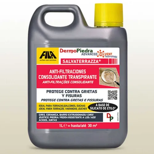 Salvaterrazza protector anti-filtraciones consolidante transpirable. Garrafa de 1 litro.
