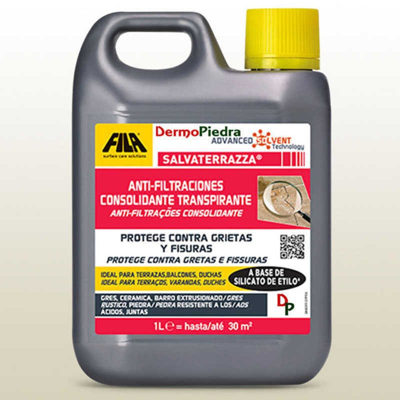 Salvaterrazza protector anti-filtraciones consolidante transpirable. Garrafa de 1 litro.