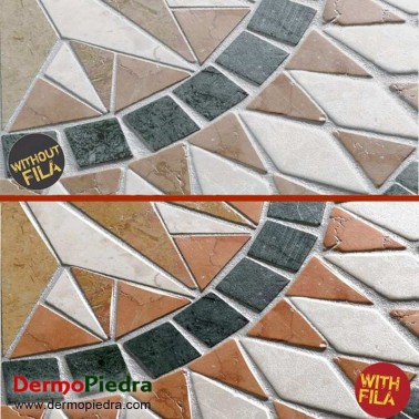 Demostración Fila Wet en mosaico de piedra natural.