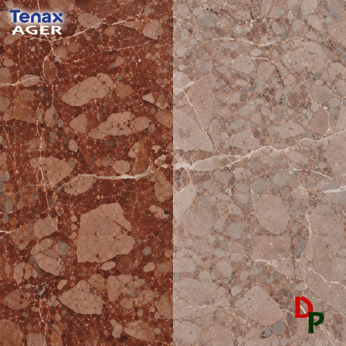 Tenax Ager en mármol rojo Tratado / No tratado.