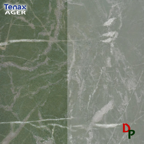 Tenax Ager en mármol verde Tratado / No tratado.