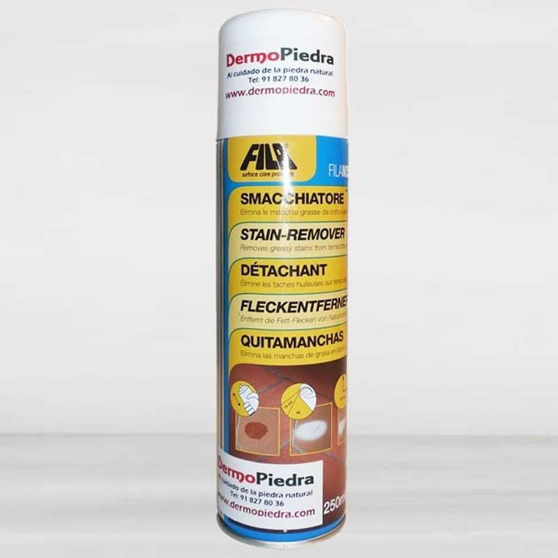 Fila NOSPOT spray que elimina manchas de grasa en piedras y similares.