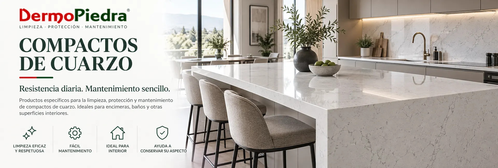 Productos para limpiar y proteger compactos de cuarzo | DermoPiedra