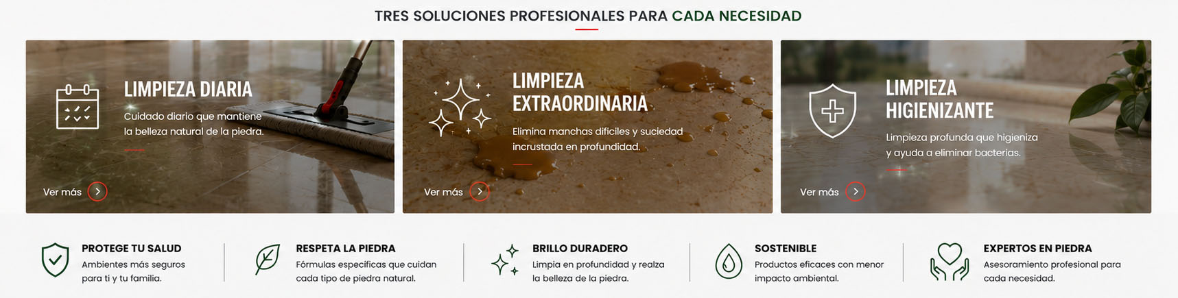 Soluciones para limpieza de piedra natural y otras superficies.