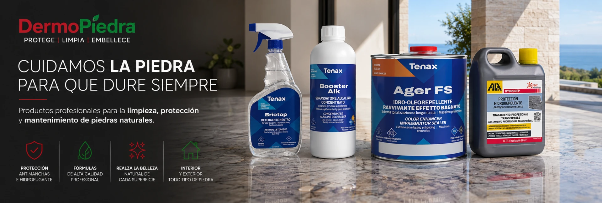Productos profesionales para limpiar y proteger piedra natural